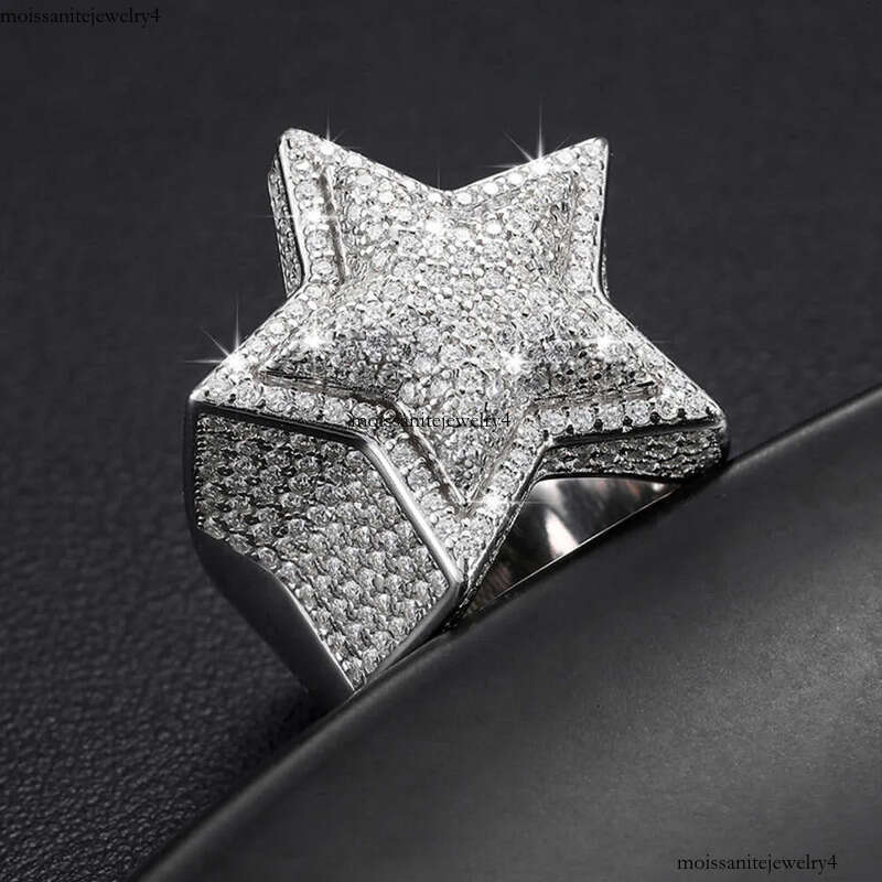VVS Moissanite Dia Star Ring With GRA CertificateHiphop Men Women Fine Jewelry Iced Out Gold Plated Sterling Sier