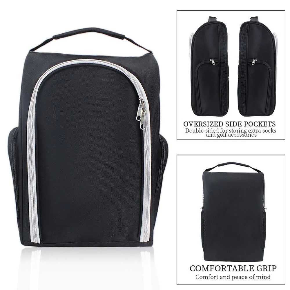 Golf Shoe Bag for Travel Zippered Sport Shoe Carrier Bags with Side Accessory Pockets for Tees Golf Balls J250930