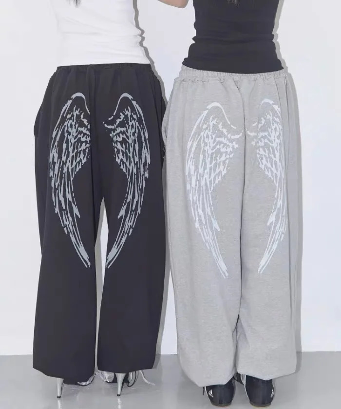 Pattern Wing Personality Angel Printed Baggy SweatPants Fresh Retro Korean Street Wide Leg Pants for Womens Y2k Cargo Pants 250922