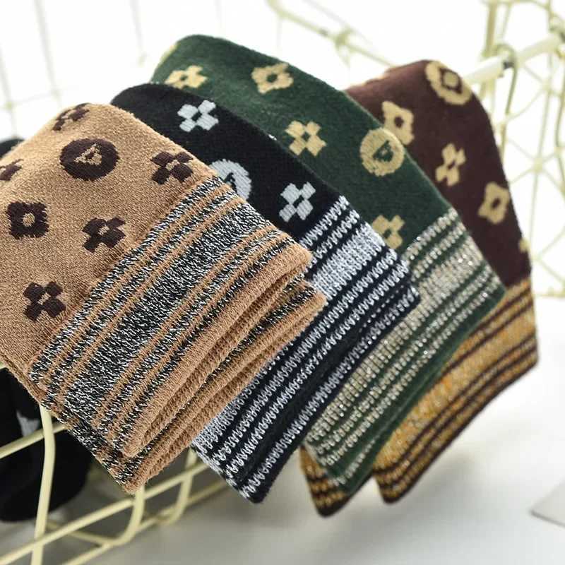 Luxcury Fashionable Ladies' Printed Knitted Hosiery for Cool Weather Events - Intricate Checked Footwear Accessory Crafted from Soft Lustrous Fab