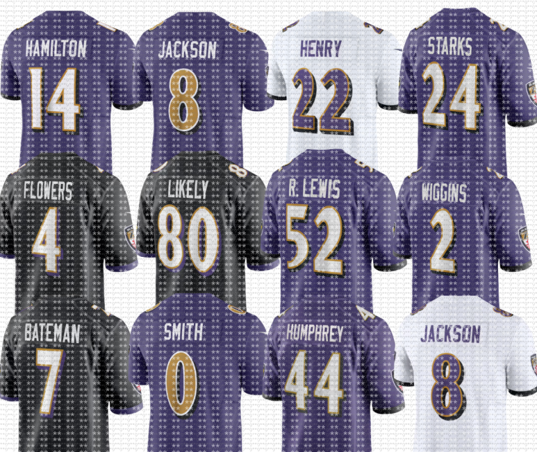 nfl Ravens Jersey custom Ray Lewis Ed Reed Derrick Henry Lamar Jackson Kyle Hamilton Nate Wiggins Roquan Smith Malaki Starks Zay Flowers Mark Andrews Rashod Bateman