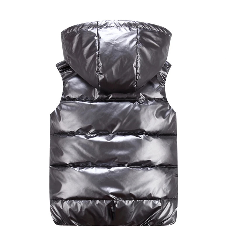 Classic Hooded Vest ManWomanChild Winter Hooded Glossy Cotton Vest Casual Waistcoat Mens Sleeveless Jacket Warm Overcoats Hat 250911