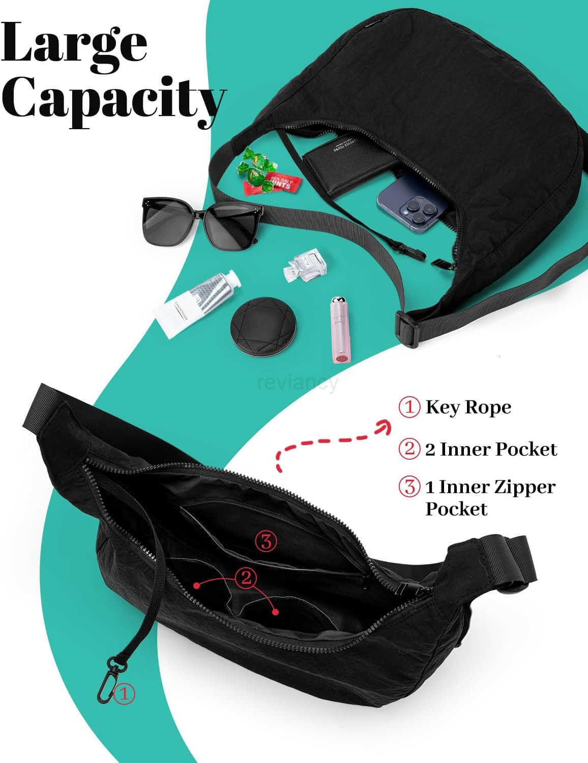 Medium Crossbody Crescent Bag for Women Men Trendy Nylon Crossbody Hobo Bag with Adjustable Strap and Inner PocketsW250930