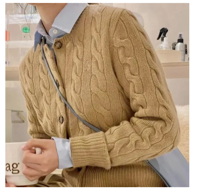 Designers S Ceiling Swellable Wool Fried Dough Twists Cardigan Women's Twisted Long Sleeve Round Neck Sweater Designer Sweaters