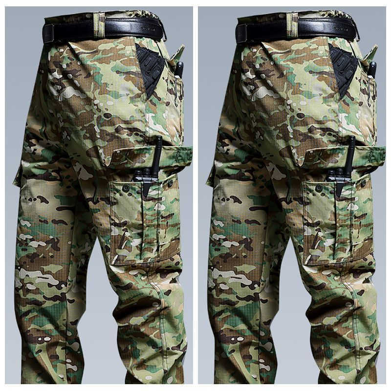 Spring and Autumn men's workwear straight-leg pants with multiple pockets, elastic mesh camouflage, wear-resistant and dirt-resistant, W241009