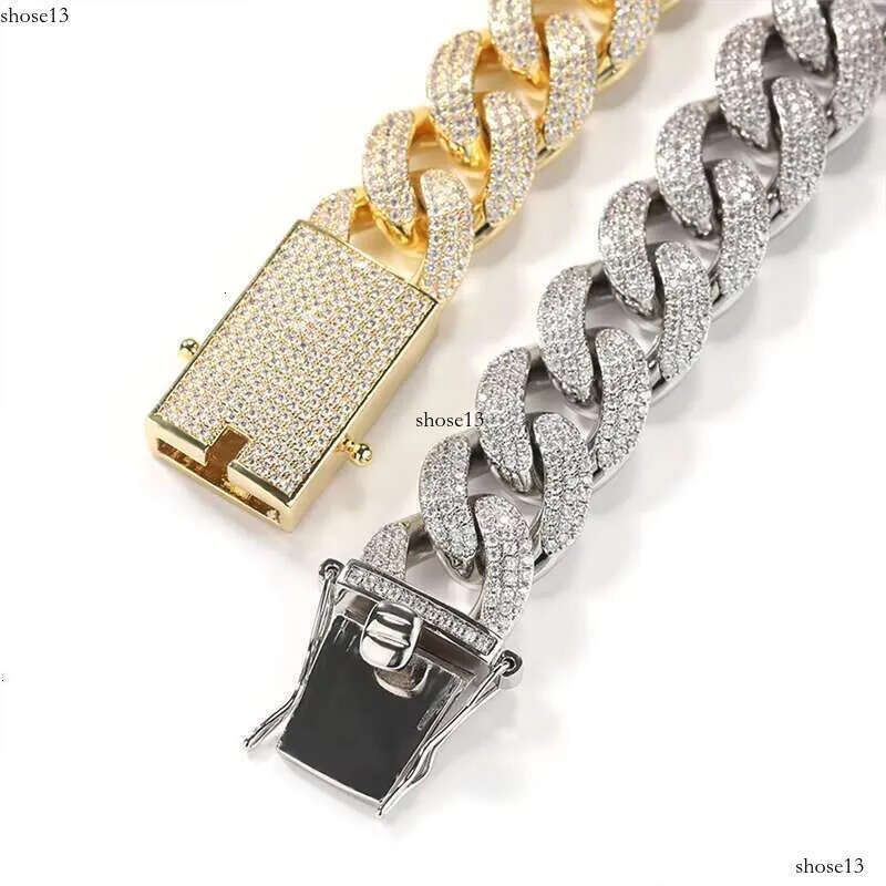 DHCollections 18MM Iced Out Cuban Link Chain Necklace Gold & Sier 7-22 Inch Brass Hip Hop Jewellery for Men
