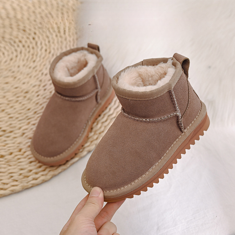 Pure cowhide and genuine leather children's snow boots, girls' shoes, boys' shoes, baby wool lined thick cotton shoes, children's 
