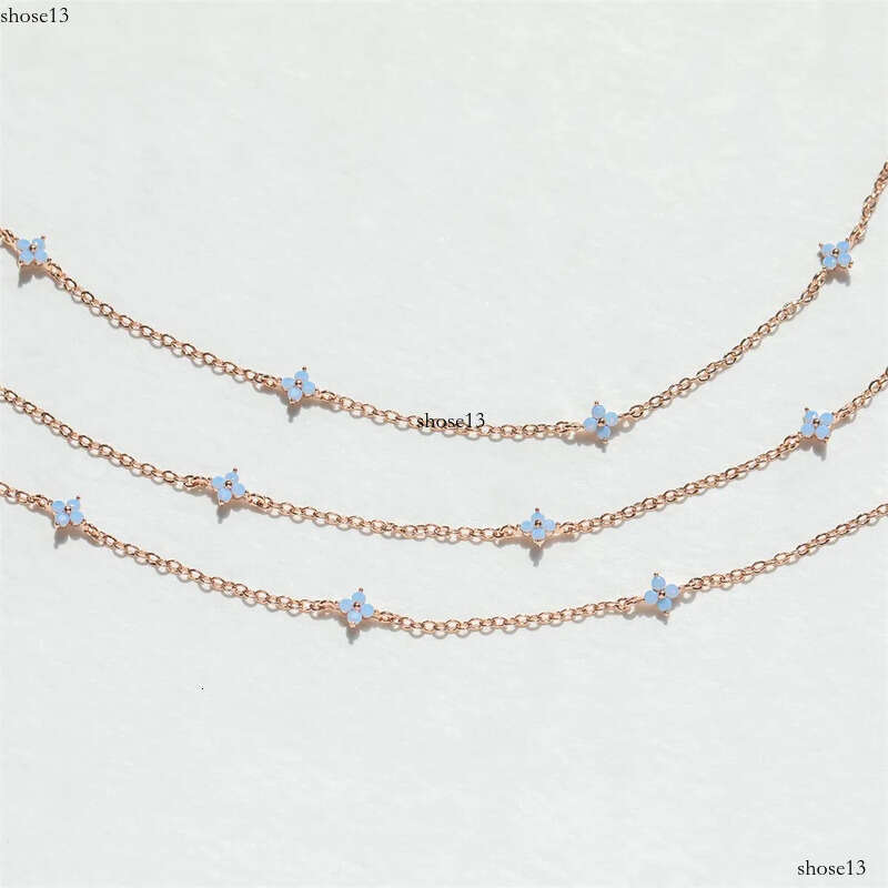 Ins Simple Fashion Flower Pendant Jewelry White Rose Gold Fill Blue Sapphire CZ Dia Gemstones Party Women Clavicle Necklace For Mother Day Gift