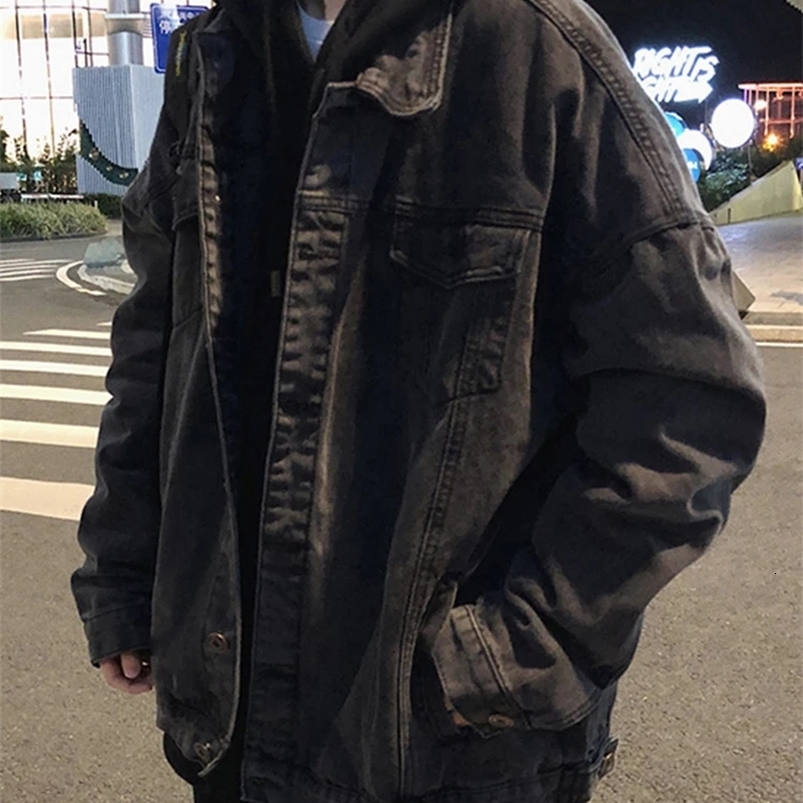 Gmiixder Black Denim Jacket Mens Autumn Handsome Street Retro Large Pocket Tool Jacket Hong Kong Style Oversized Jeans Top 241205