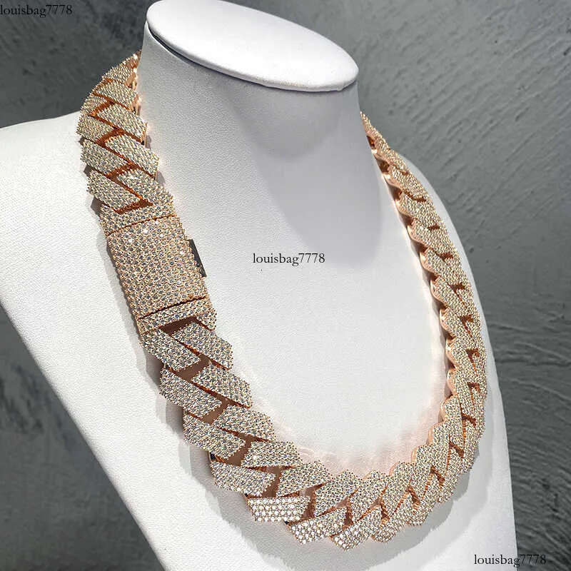 Thick Mens Hip Hop Dia Necklace Sier Iced Out 4 Row Cluster 24mm Moissanite Cuban Chain