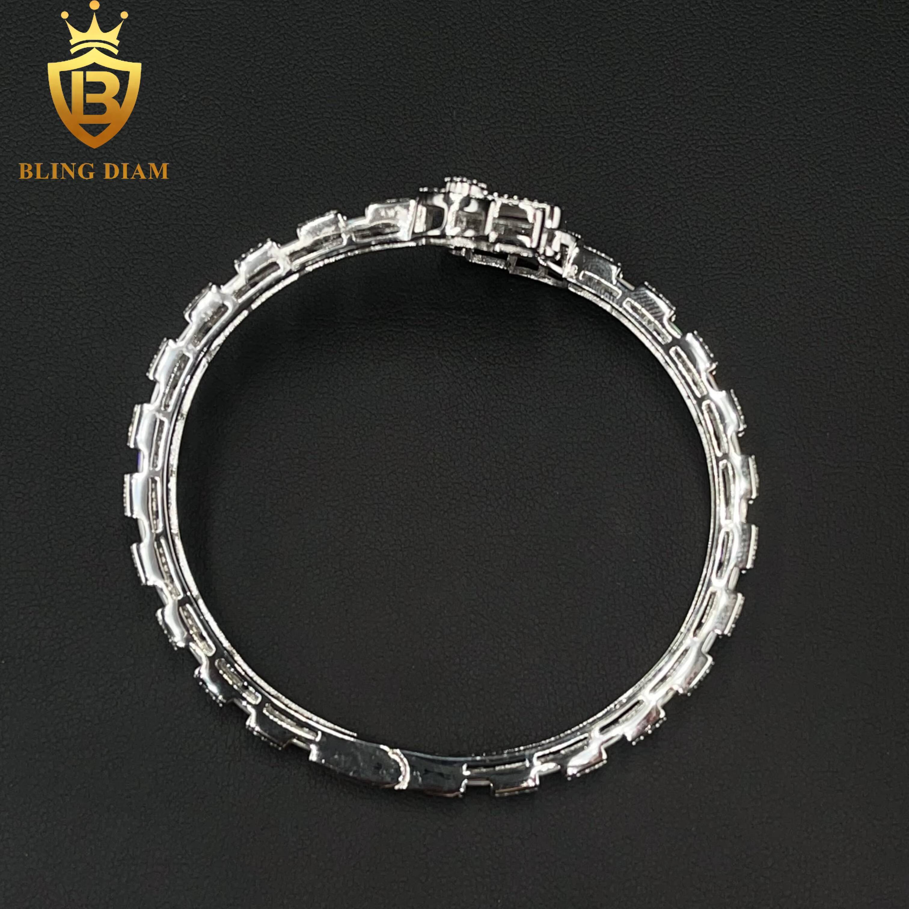 6mm New Hamsa Hand Design Fashion Jewelry Open Bracelet 925 Sliver Iced Out Baguette Moissanite Bracelets