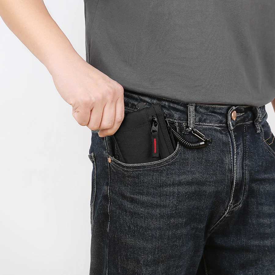 Card Holder Men Wallets Nylon Slim Wallet Zipper Key Card Case Male Tactical Purse Coin Purse With Carabiner H250929