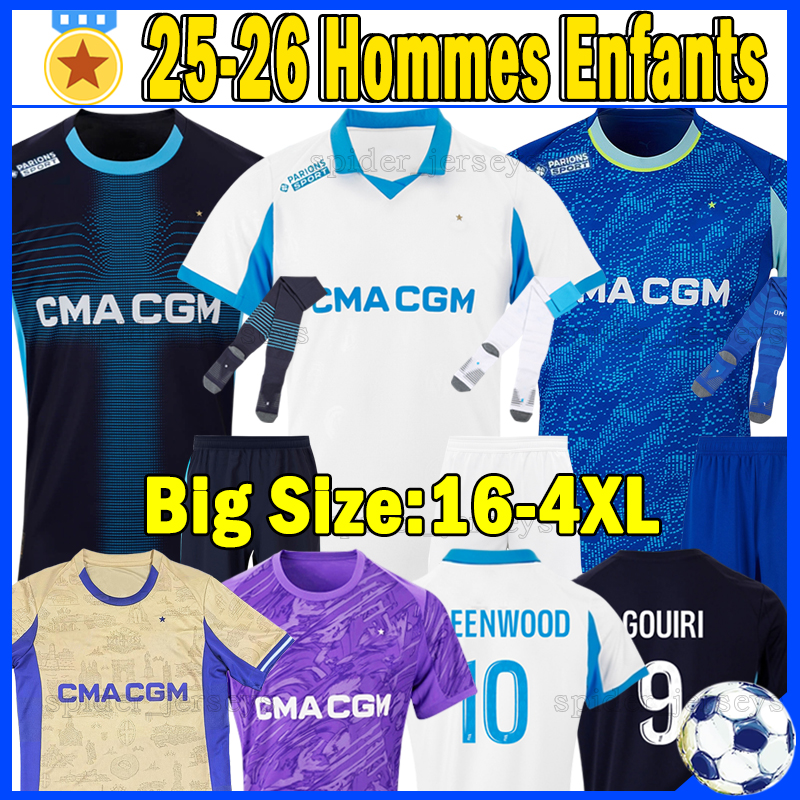 XXXL 4XL 25 26 OM Marseile GREENWOOD Soccer jerseys GOUIRI RABIOT HOJBJERG PAIXAO MURILLO MarseilleES 2025 2026 Marsei Goalkeeper RULLI Football Shirts Kids Kits