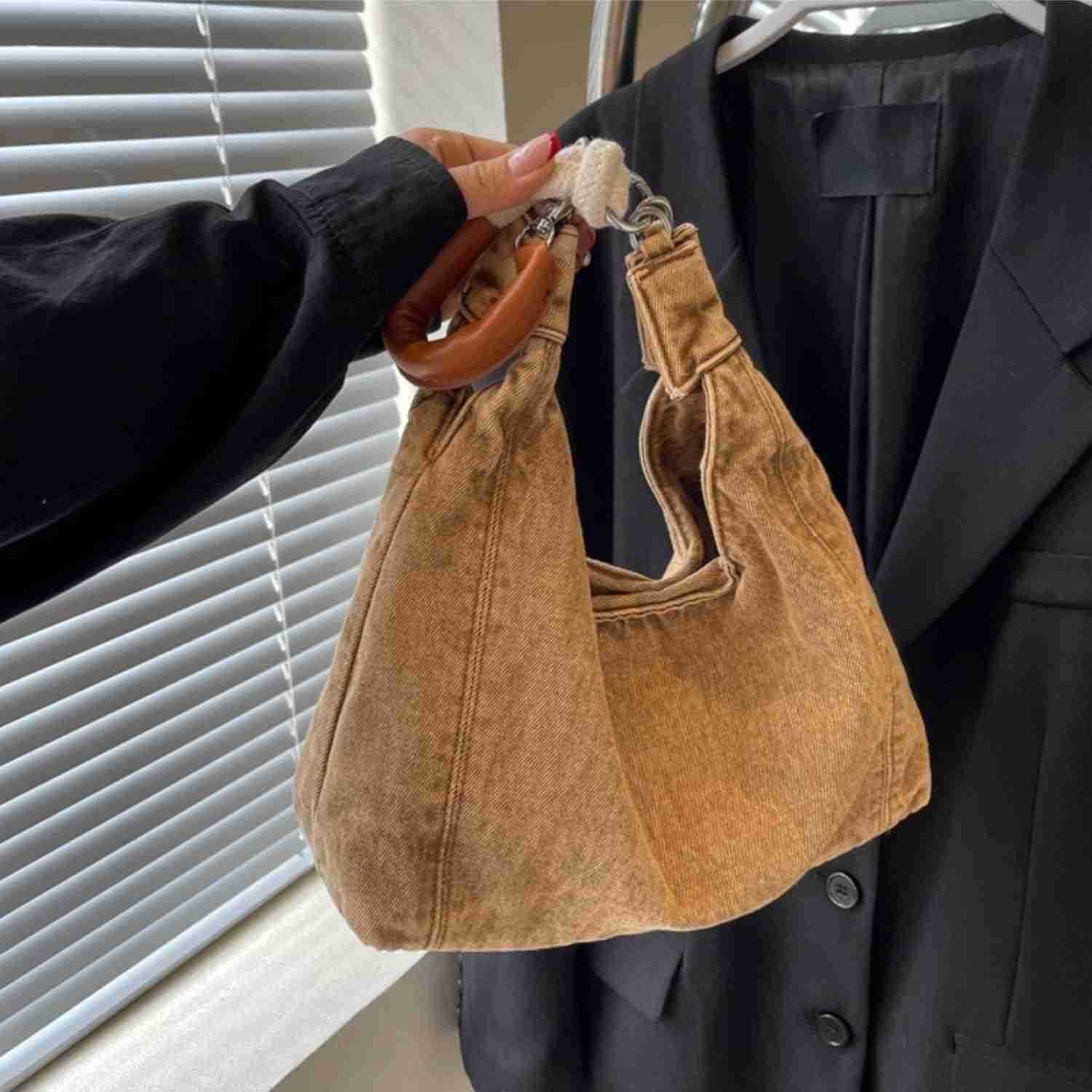 Vintage Denim Tote Handbag for Women Nostalgic Jean Shoulder Bag Purse Casual Top Handle PurseW250930