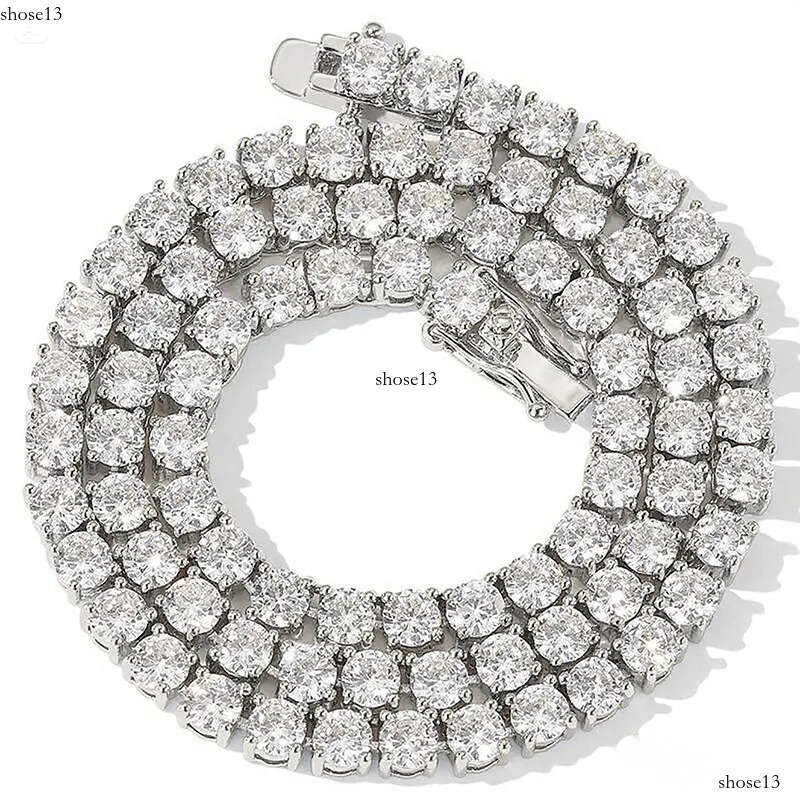 Chain For Women Plated Gold 5MM Wide 1 Row CZ Dia Tennis Bracelet Necklace Men Rapper Hip Hop Designer Jewelry Woman Luxe Christmas Gift