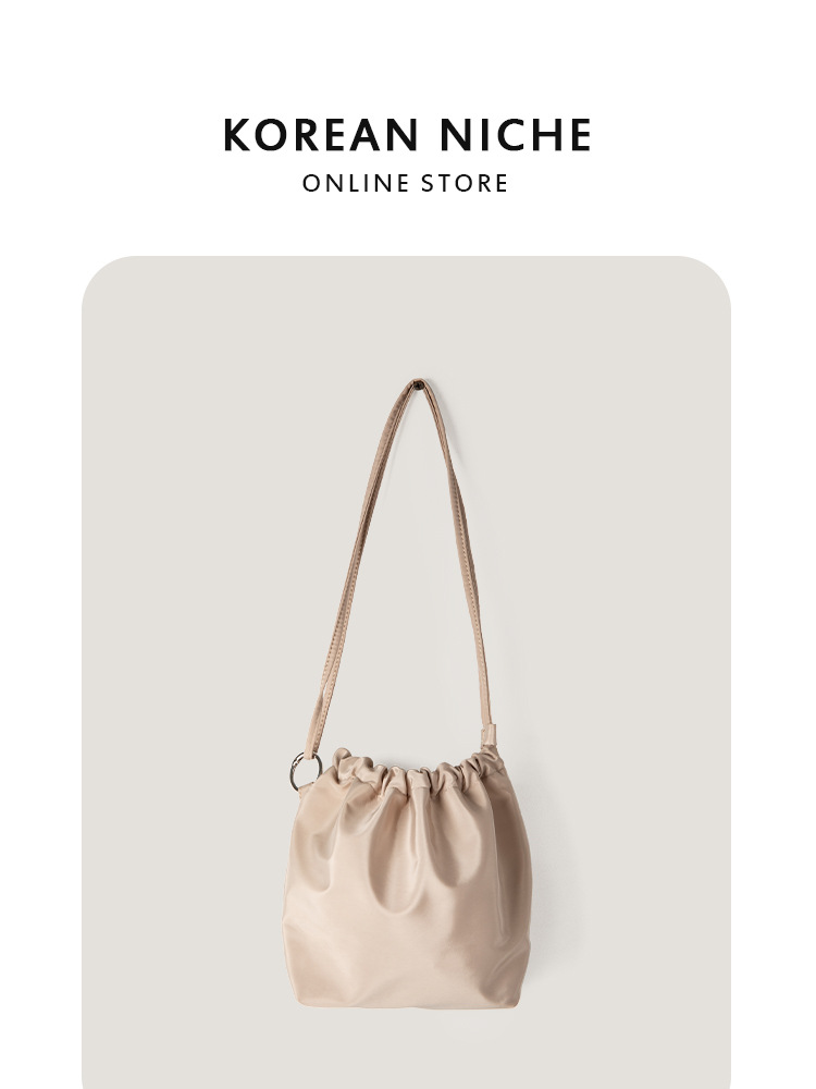 New Style Drawstring Closure Nylon Bucket Korean Version Simple Casual Versatile Lightweight Small Shoulder And Crossbody Bag