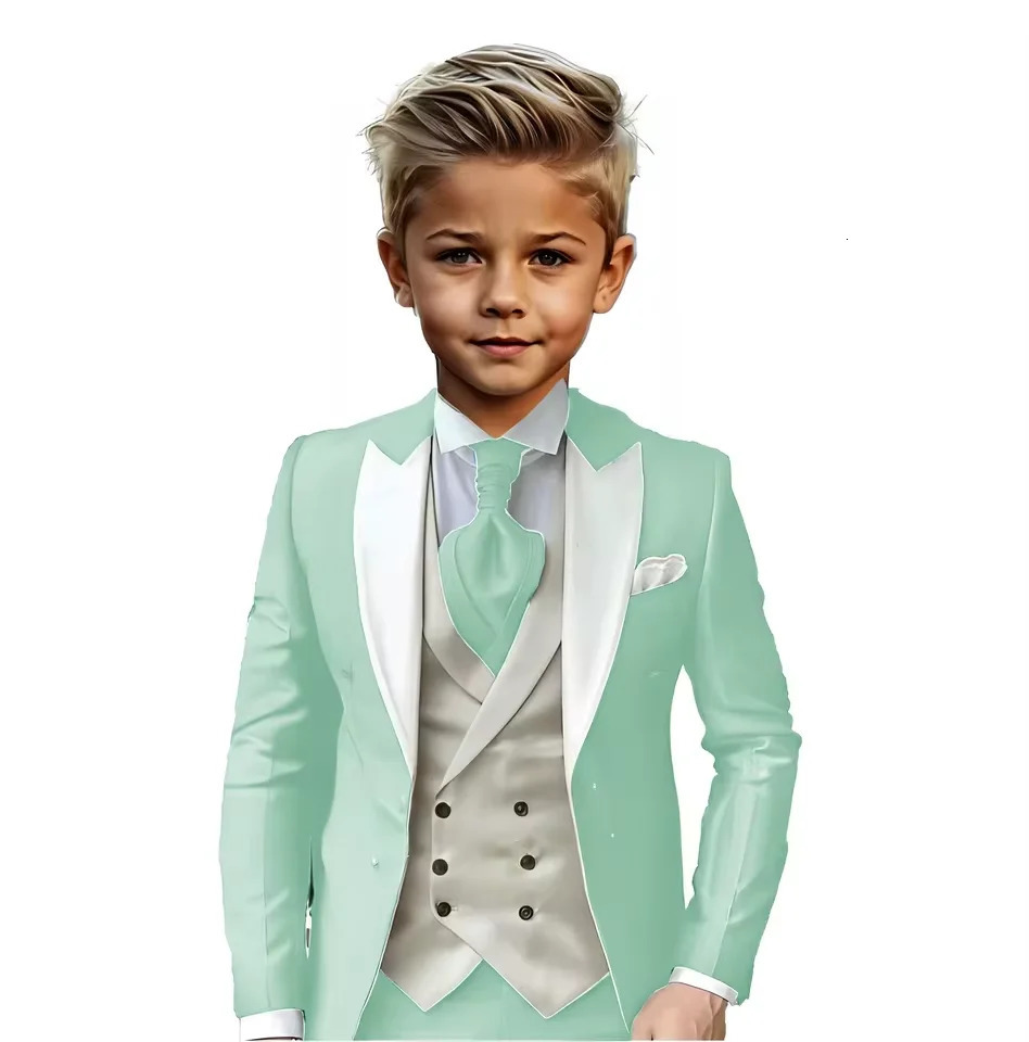 Lavender boys 3pcs suit jacket vest pants elegant slim fit set custom child tuxedo for wedding pageboy prom Easter family party 250922