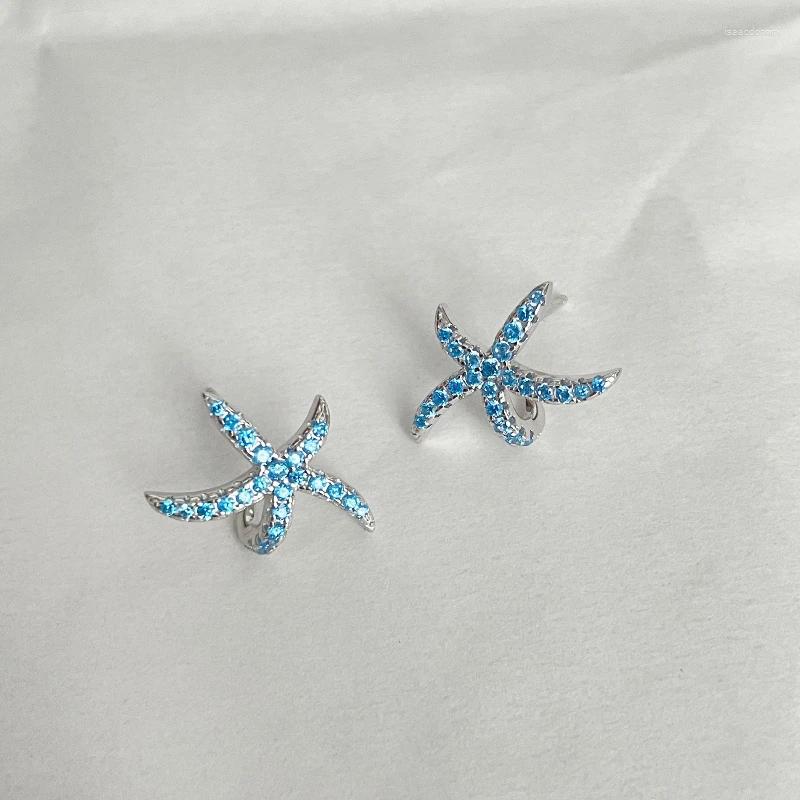 Stud Earrings Cute Creative 925 Sterling Silver Blue Crystal Starfish For Woman Girls Korean Summer Beach Jewelry Accessory Gift