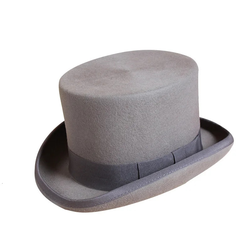 2024 Wool Flat Man Top Hat Fashion Fedora Hats Versatile Panama Magician Cap Gentleman Cylinder Strap Steampunk Unisex Elegant 250922