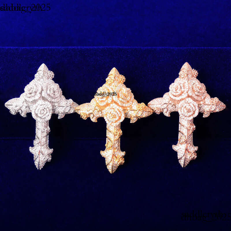 Hip hop rose cross pendant necklace mens copper inlaid zircon hip-hop trendy jewelry
