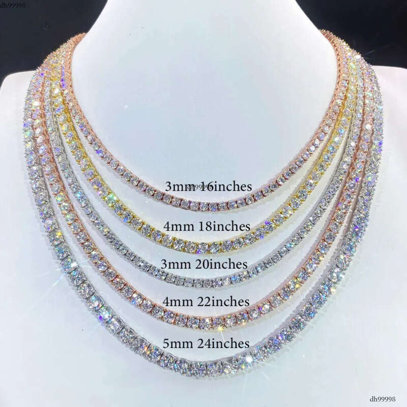 Sier Yellow Gold/Rose Gold Plated 3mm 4mm 5mm 6mm 6.5mm Iced Out Tennis Necklace Moissanite Manufacturer