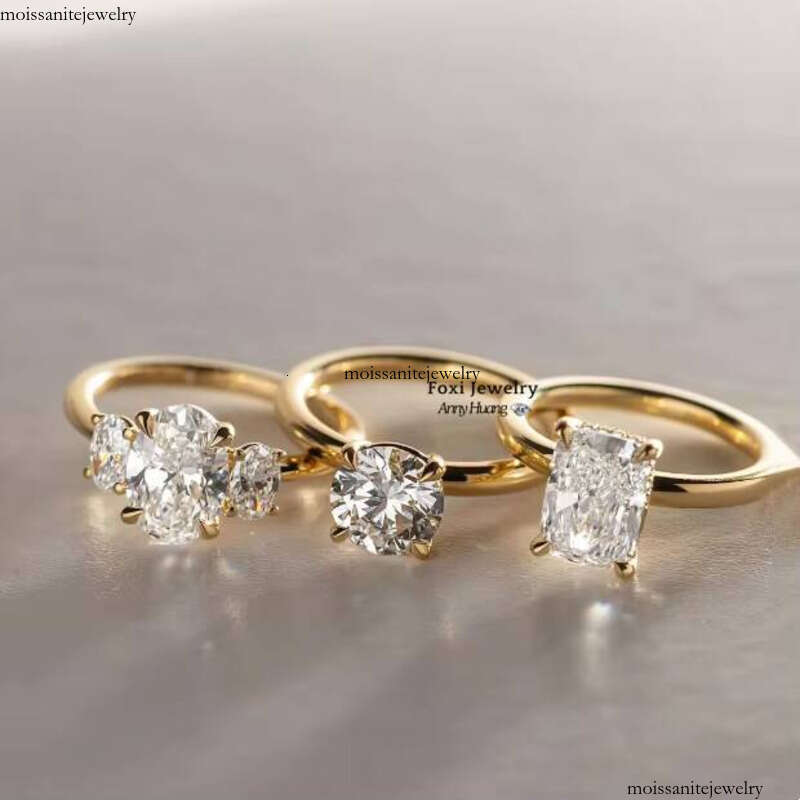Classic Women's Jewelry Pure Silver VVS Moissanite Engagement Solid 10K 14K Gold Plated Radiant Cut Lab Grown Ring