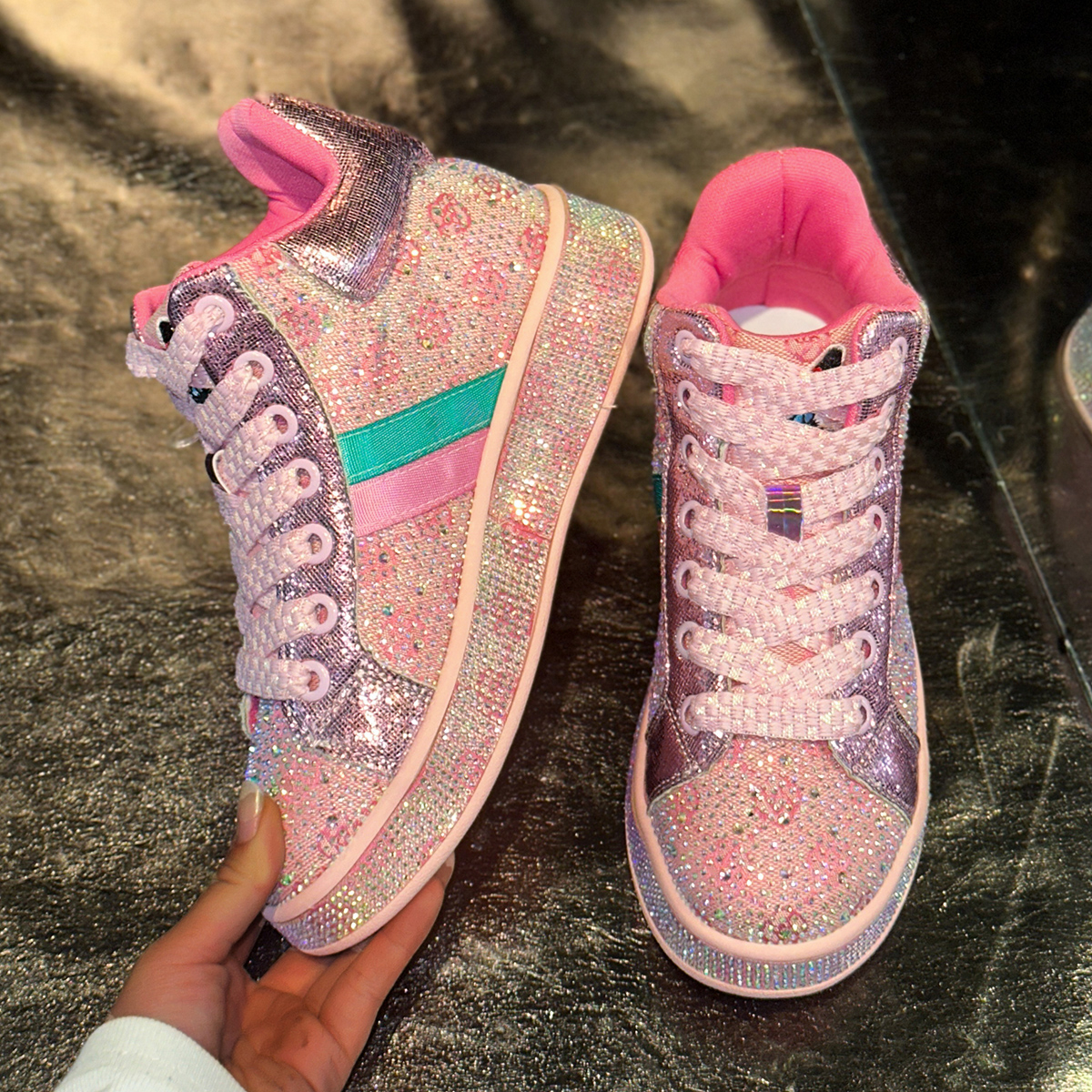 2025 Women High Top Printing Luxury Sneakers Shining Sneakers Fashion Shining Diamond Casual Shoes Comfortable Running Designer Sports Women's Sh