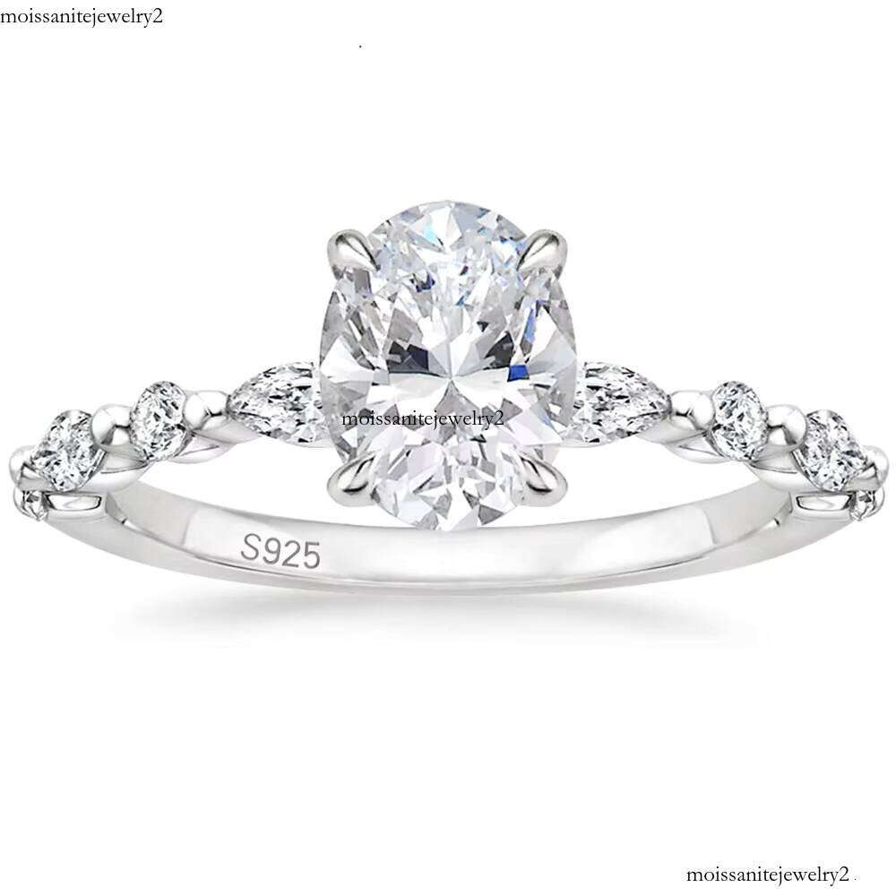 OAHLAN Sterling Silver for Women Oval Cut VVS Moissanite Ring Ring Engagement Wedding Ring Solitaire Halo Fashion Jewelry