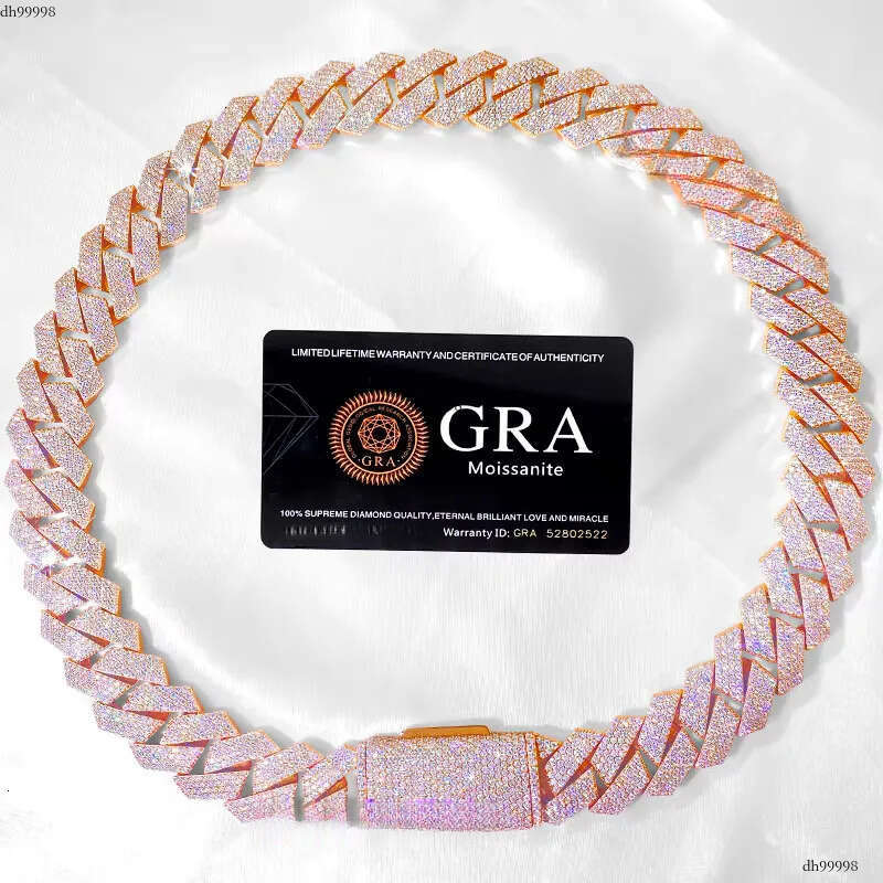 High-End Sier Moissanite Iced Cuban k Chain 18mm Rose Gold Plated VVS Pass Dia Tester Necklace for Gift