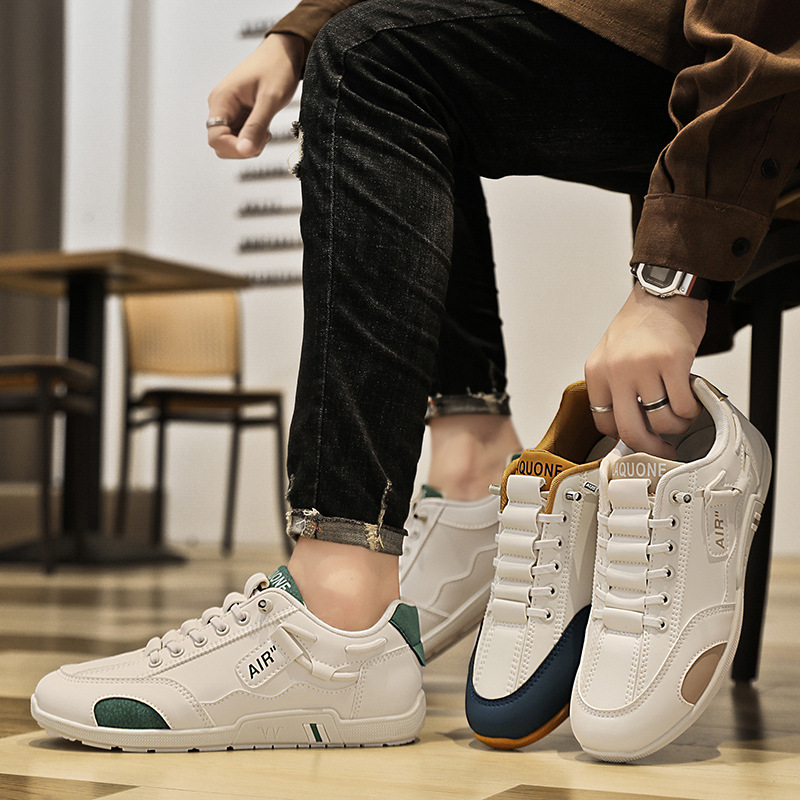 free shipping designer shoes Soft soled trendy student leather breathable casual men's shoes white brown