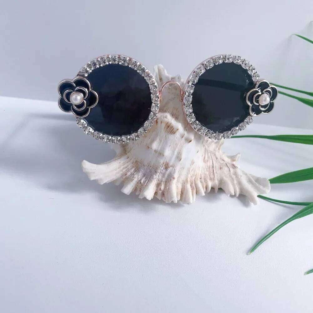 Coco Tweed Dog Sunglasses,Pet Sunglasses with Sparkling Rhinestones & Camellia Flower,Fit Tiny Puppy-Chic Outdoor Accessory