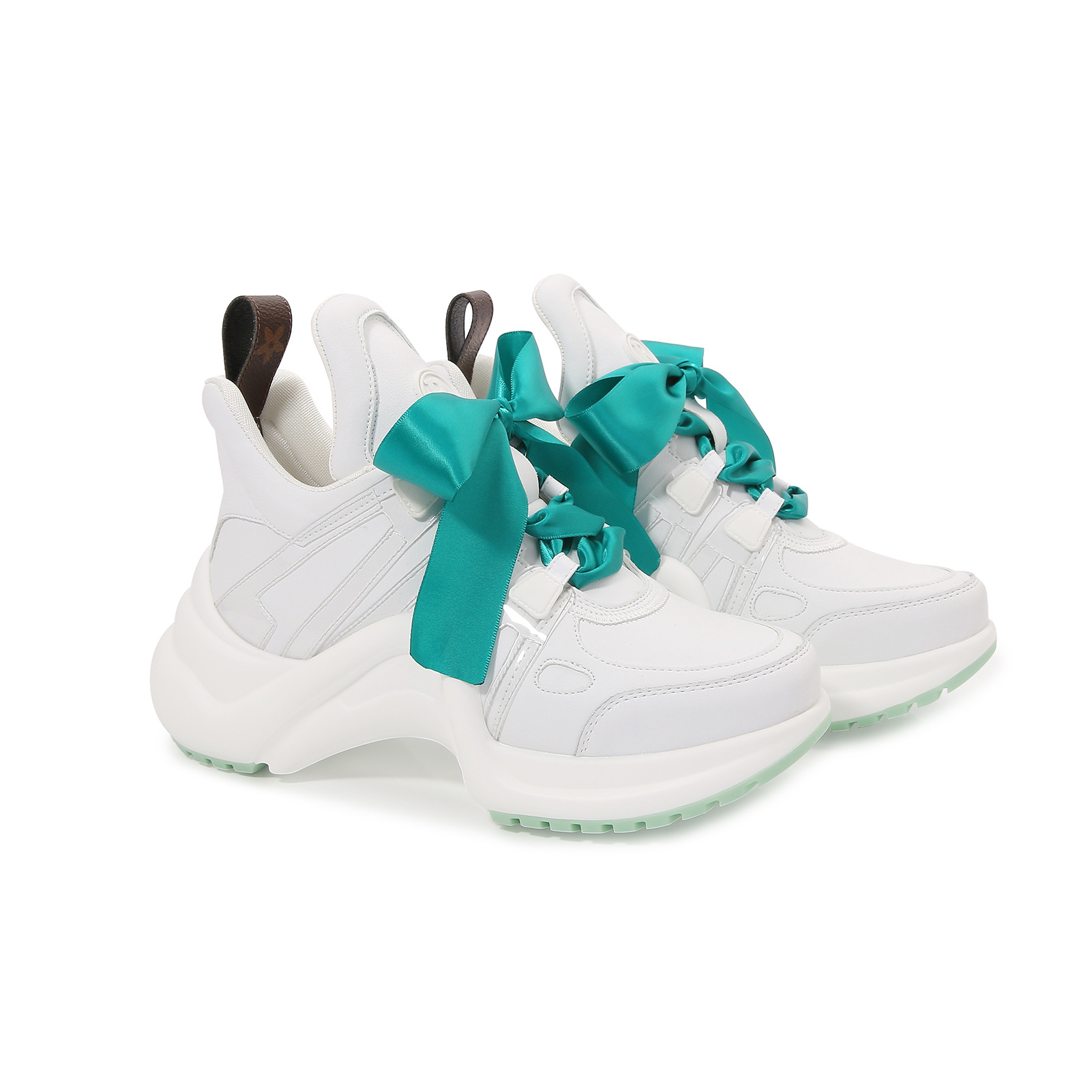 Designer shoes free shipping Thick soled raised leather casual shoes color blocked breathable women's shoes