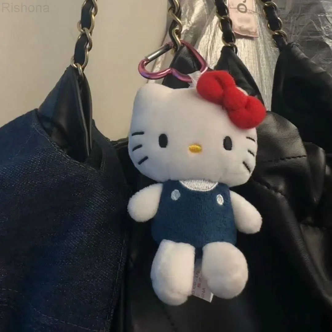 Sanrio MINISO Cute Women Hello Kitty Bag Pendant Pink Bow Cat Plush Doll Charm Keychain Student Backpack Accessories Girls Gifts L250930