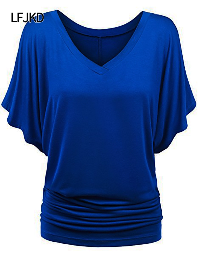K2282 Batwing Sleeve T-shirt for women, large size, loose V-neck short-sleeved top, popular across the border, comfortable and breathable, multiple si