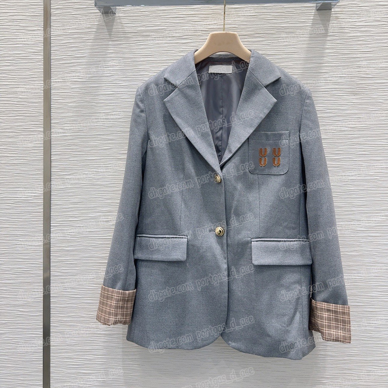 Luxury Women Blazers Letter Patch Lapel Suit Jacket Designer Contrast Color Plaid Cuff Blazer Coat Ladies OL Elegant Loose Jackets