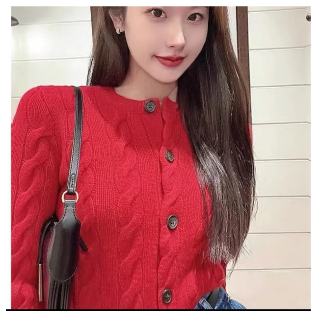 Designers S Ceiling Swellable Wool Fried Dough Twists Cardigan Women's Twisted Long Sleeve Round Neck Sweater Designer Sweaters