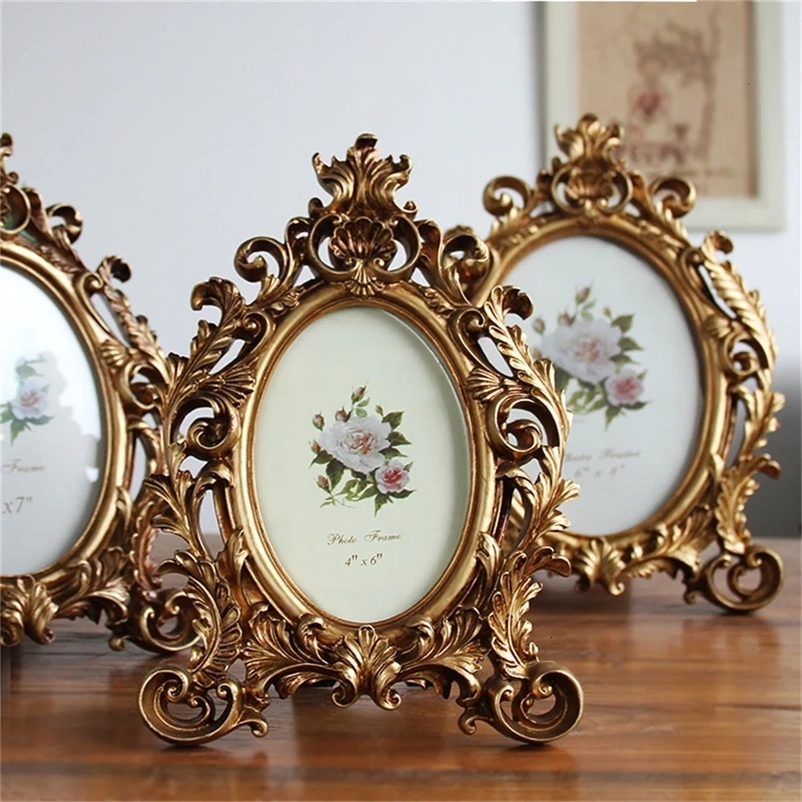 2026 European Style Golden Antique Vintage Oval Resin Home Decoration Creative Classic Picture Frame Po Decor Ornament 240603Bj H260306
