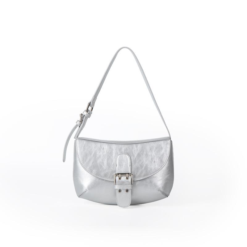 2025 Korean-Style New Small And Niche Retro For Women Shoulder High-Quality Texture Women's Handbag Shiny Patent Leather Underarm Bag