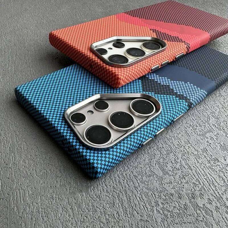 Carbon Fiber Texture Plastic Magsafe Magnetic Case For Samsung S25 S24 S23 Ultra Plus Armor Alloy Lens Protect Cover