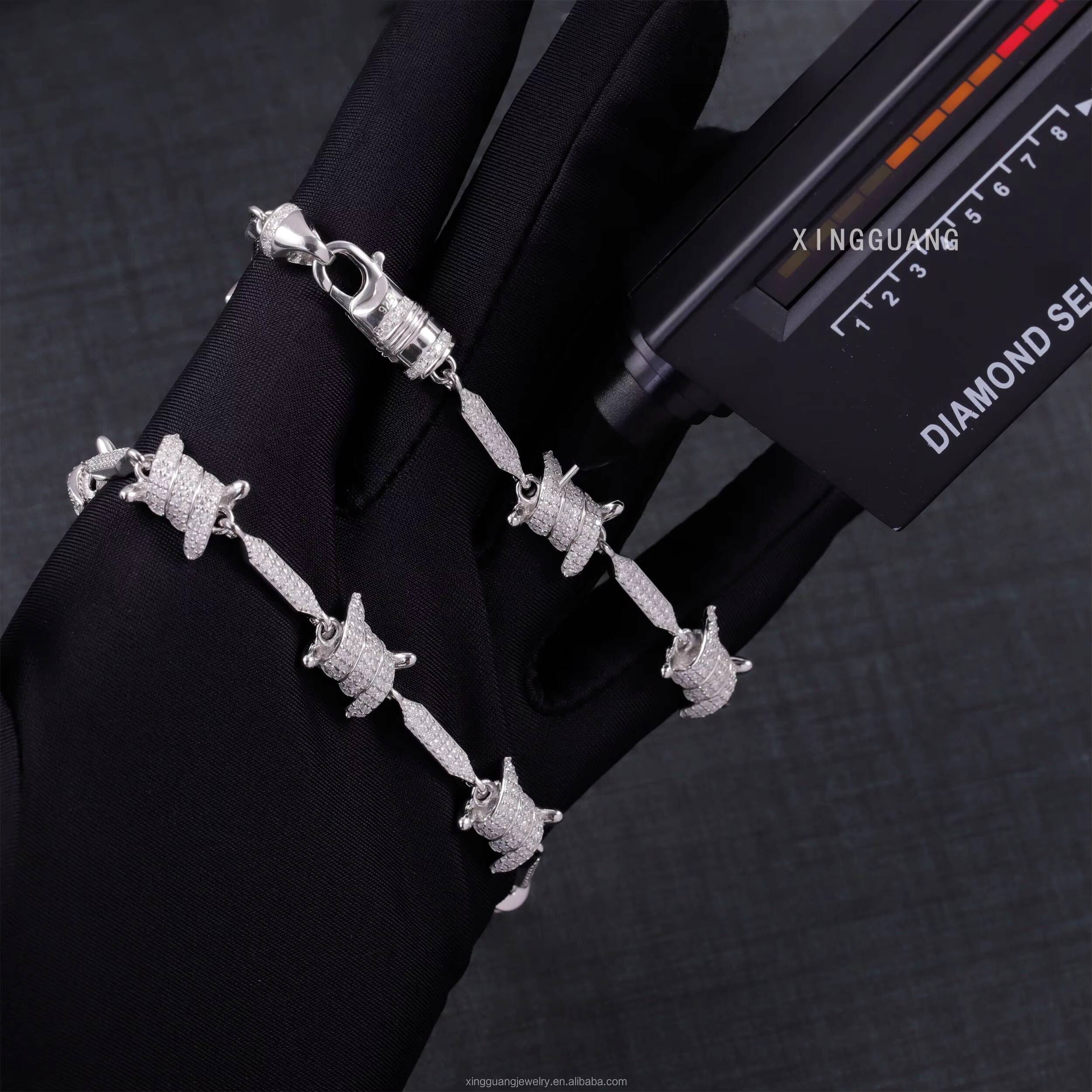 Fashion Style Men Women 8MM Spiked Bracelet VVS Moissanite Diamonds S925 Sterling Silver Knots Link Cuban Bracelet Jewelry