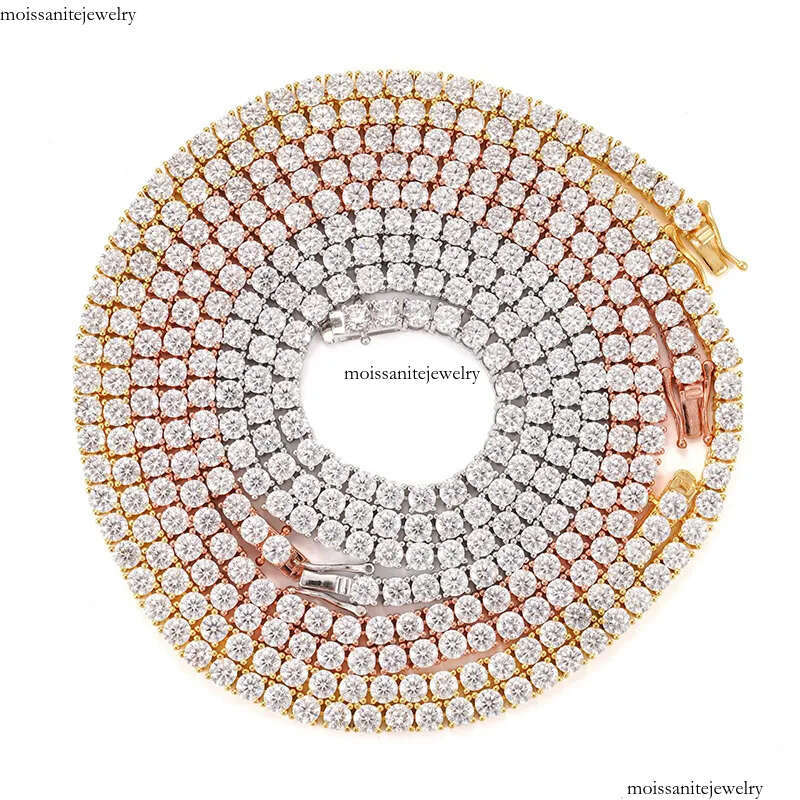Necklaces Women 1 Row CZ Dia Plated Gold Chain Necklace 4mm Wide Men Rapper Hip Hop Tennis Bracelet Designer Jewelry Woman Christmas Gift