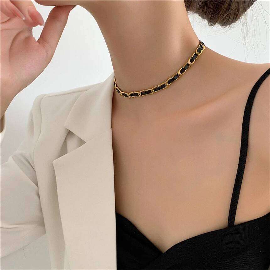 Necklace Stainless Steelss Retro Simples Black Leather Weaving Charm Chain Necklaces Fashion High Jewelry Party Gift