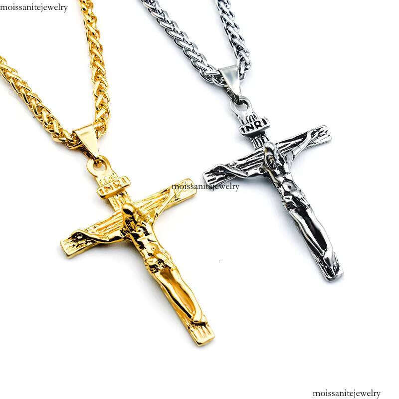 Religious Gold Sier Plated Pendant Punk Jewelry Jesus Christ Cross Necklace Women's Gift