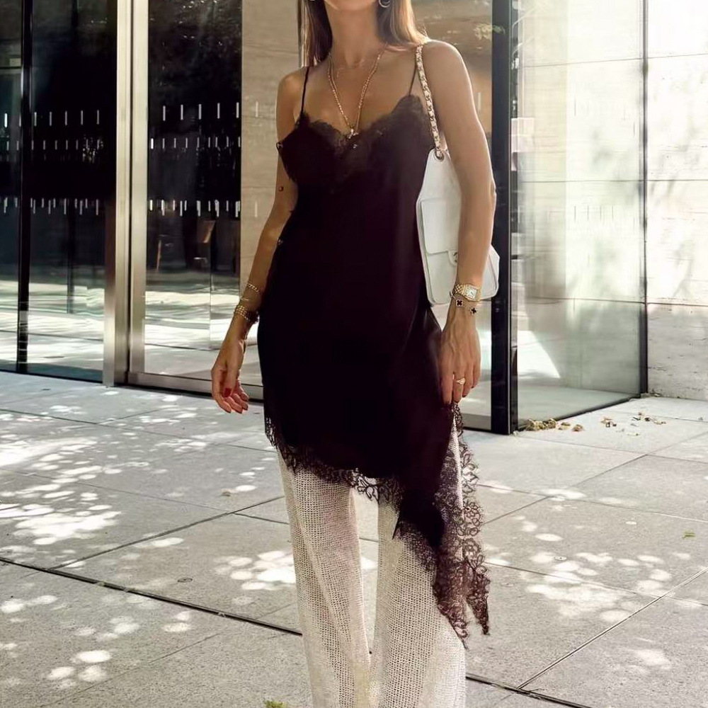 GC148 European and American style sexy modified asymmetrical lace splicing suspender dress