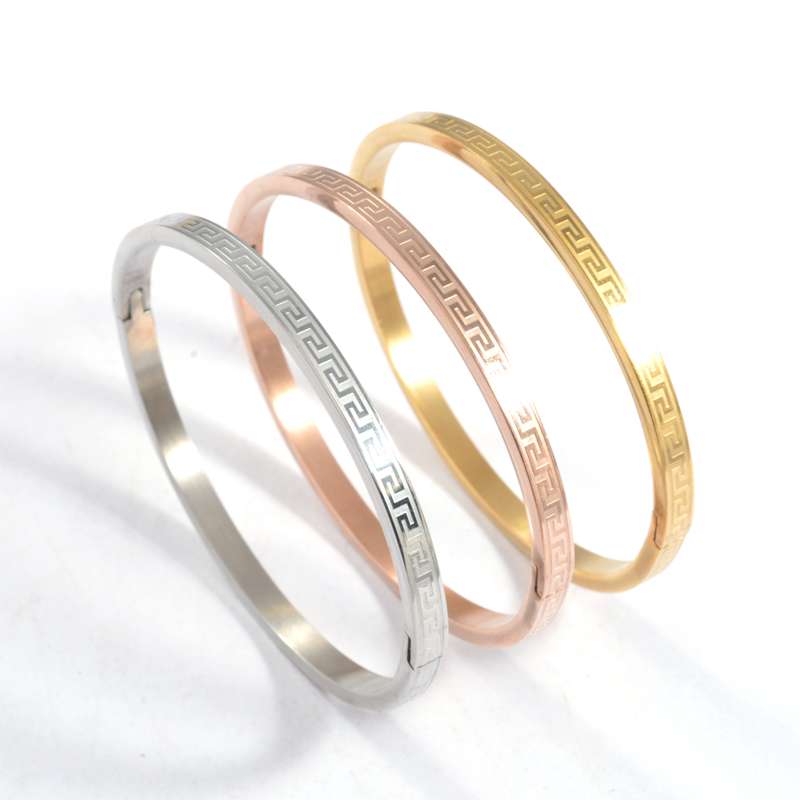 Hot Fashion Women Men Silver Gold Stainless Steel Round Color White Zircon Letter Bangle Bracelets Jewelry