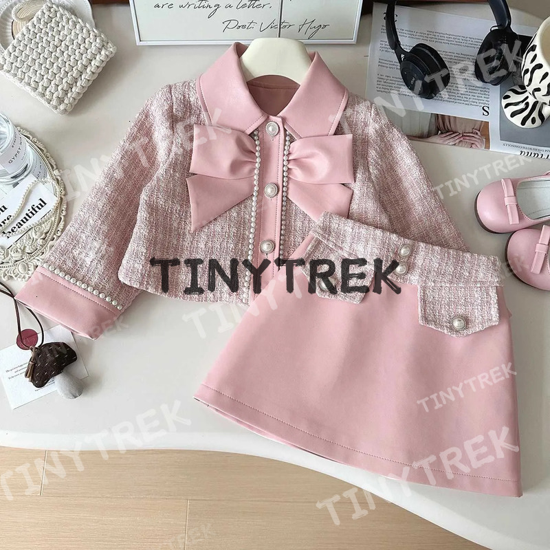 Childrens Clothing Little Fragrance Pink Coat + Skirt 2pcs Sets Baby Girl Kids Boutique Clothes 2 To 7 Years Y2411297LQB