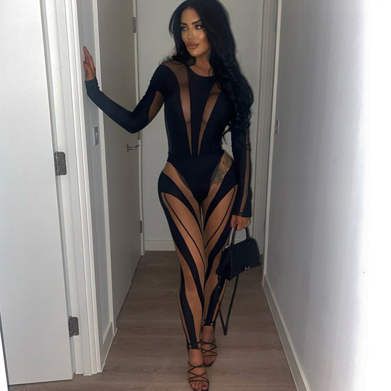 2023 New Spring Womens Fashion Round Neck Long Sleeve Slim Fit Bodycon Casual Jumpsuit 230921