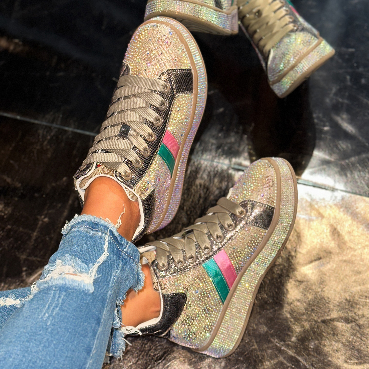 2025 Women High Top Printing Luxury Sneakers Shining Sneakers Fashion Shining Diamond Casual Shoes Comfortable Running Designer Sports Women's Sh