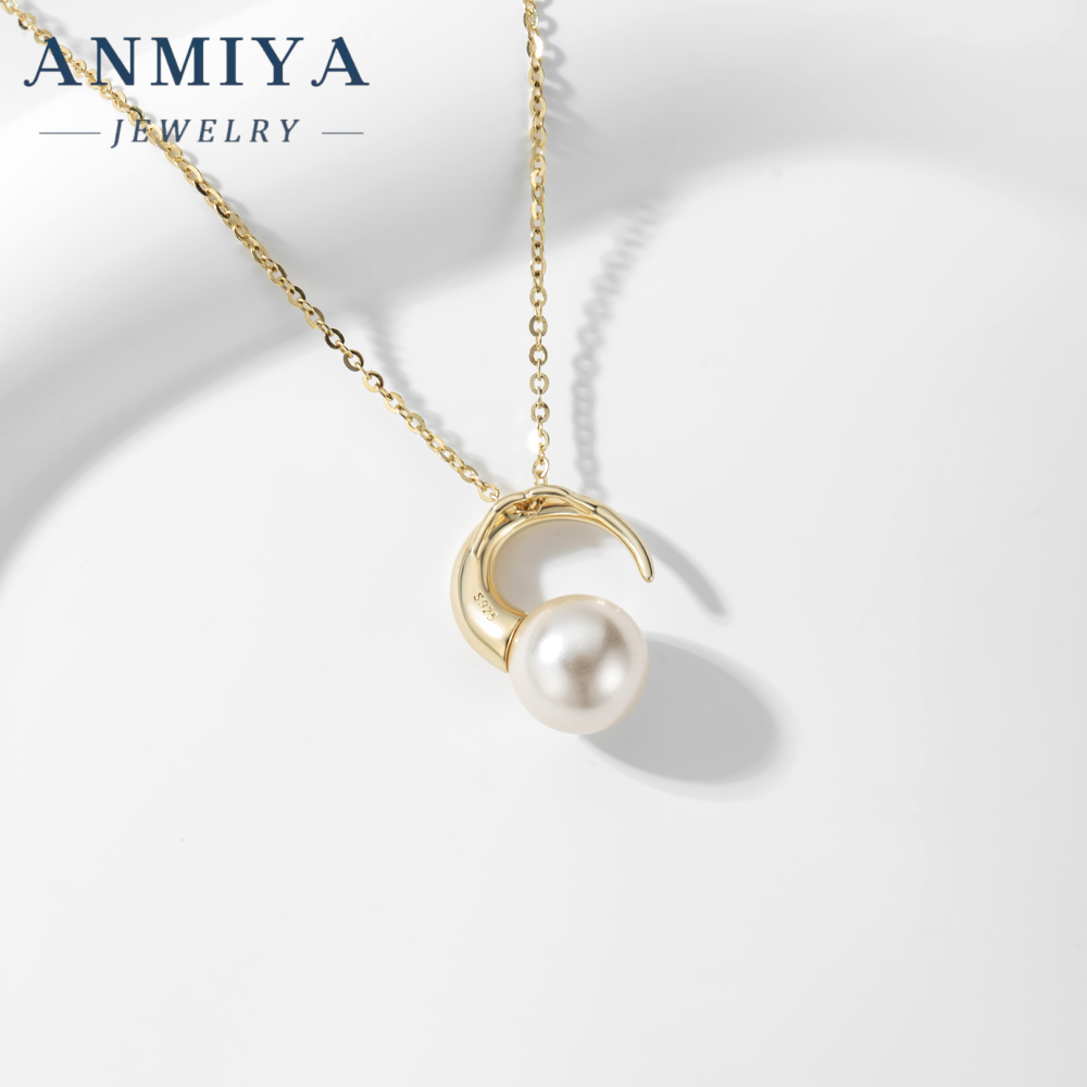 18K Gold Plated Adjustable Necklace for Unisex 925 Sterling Silver Pendant with Freshwater Pearl Zircon Stylish Trendy Necklace