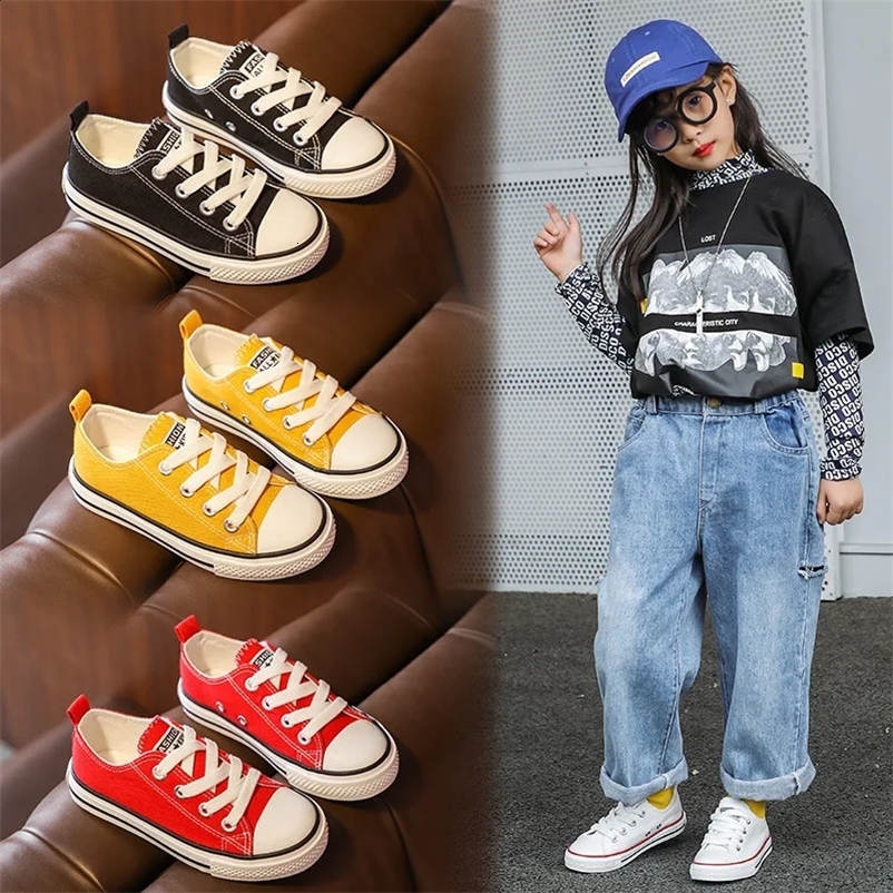 Childrens Canvas Spring Autumn Korean Low-Top Boys and Girls Small White Casual Cloth Shoes H260130